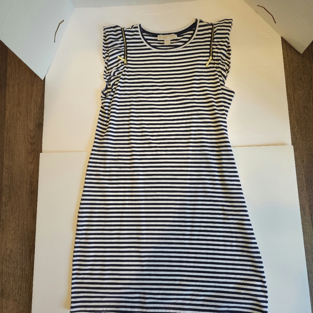 Michael Kors Navy and White Striped Casual Dress
